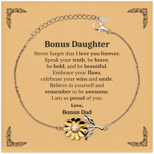 Bonus Daughter Sunflower Bracelet, Never forget that I love you forever, Inspirational Bonus Daughter Birthday Unique Gifts From Bonus Dad
