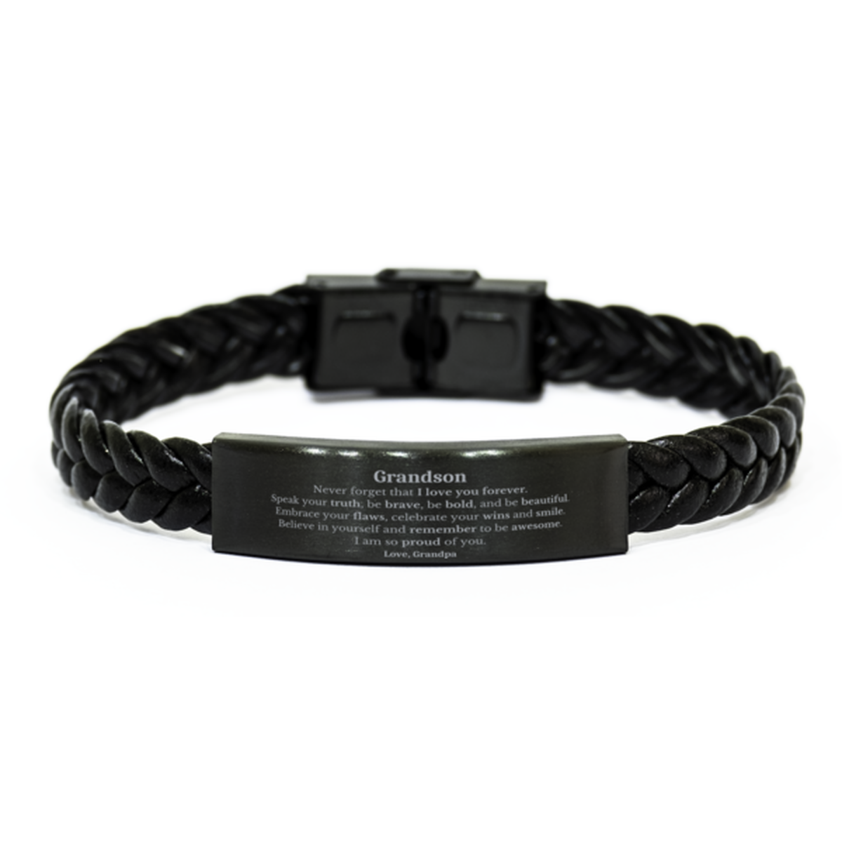 Grandson Braided Leather Bracelet, Never forget that I love you forever, Inspirational Grandson Birthday Unique Gifts From Grandpa