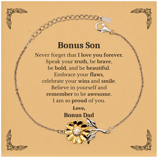 Bonus Son Sunflower Bracelet, Never forget that I love you forever, Inspirational Bonus Son Birthday Unique Gifts From Bonus Dad