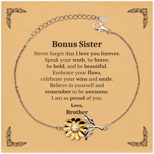 Bonus Sister Sunflower Bracelet, Never forget that I love you forever, Inspirational Bonus Sister Birthday Unique Gifts From Brother