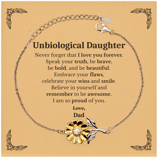 Unbiological Daughter Sunflower Bracelet, Never forget that I love you forever, Inspirational Unbiological Daughter Birthday Unique Gifts From Dad