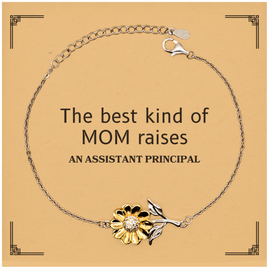 Funny Assistant Principal Mom Gifts, The best kind of MOM raises Assistant Principal, Birthday, Mother's Day, Cute Sunflower Bracelet for Assistant Principal Mom