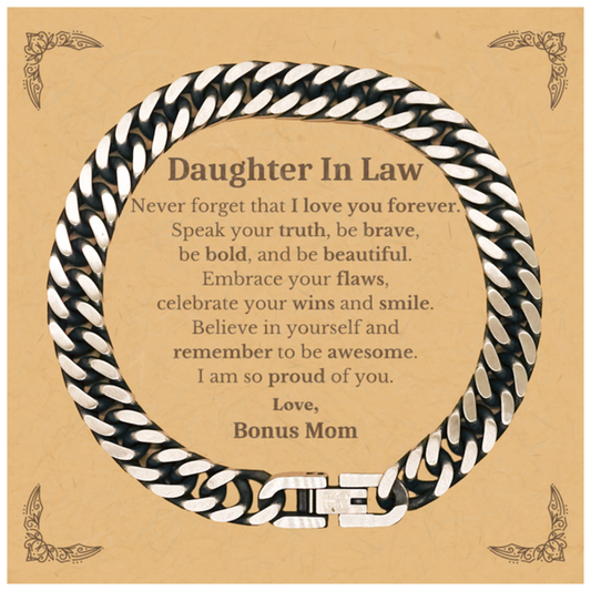 Daughter In Law Cuban Link Chain Bracelet, Never forget that I love you forever, Inspirational Daughter In Law Birthday Unique Gifts From Bonus Mom
