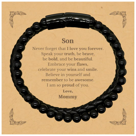 Son Stone Leather Bracelets, Never forget that I love you forever, Inspirational Son Birthday Unique Gifts From Mommy