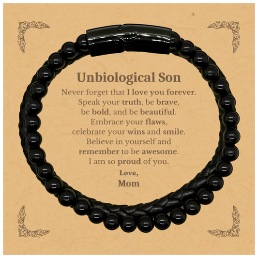 Unbiological Son Stone Leather Bracelets, Never forget that I love you forever, Inspirational Unbiological Son Birthday Unique Gifts From Mom