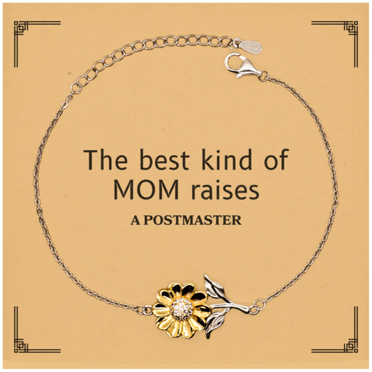 Funny Postmaster Mom Gifts, The best kind of MOM raises Postmaster, Birthday, Mother's Day, Cute Sunflower Bracelet for Postmaster Mom