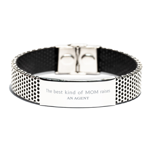 Funny Agent Mom Gifts, The best kind of MOM raises Agent, Birthday, Mother's Day, Cute Stainless Steel Bracelet for Agent Mom