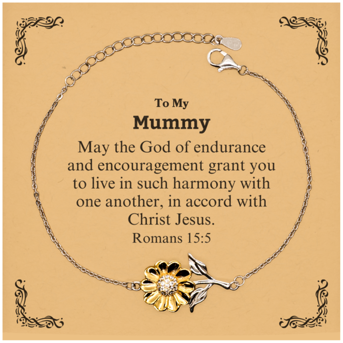 To My Mummy Gifts, May the God of endurance, Bible Verse Scripture Sunflower Bracelet, Birthday Confirmation Gifts for Mummy