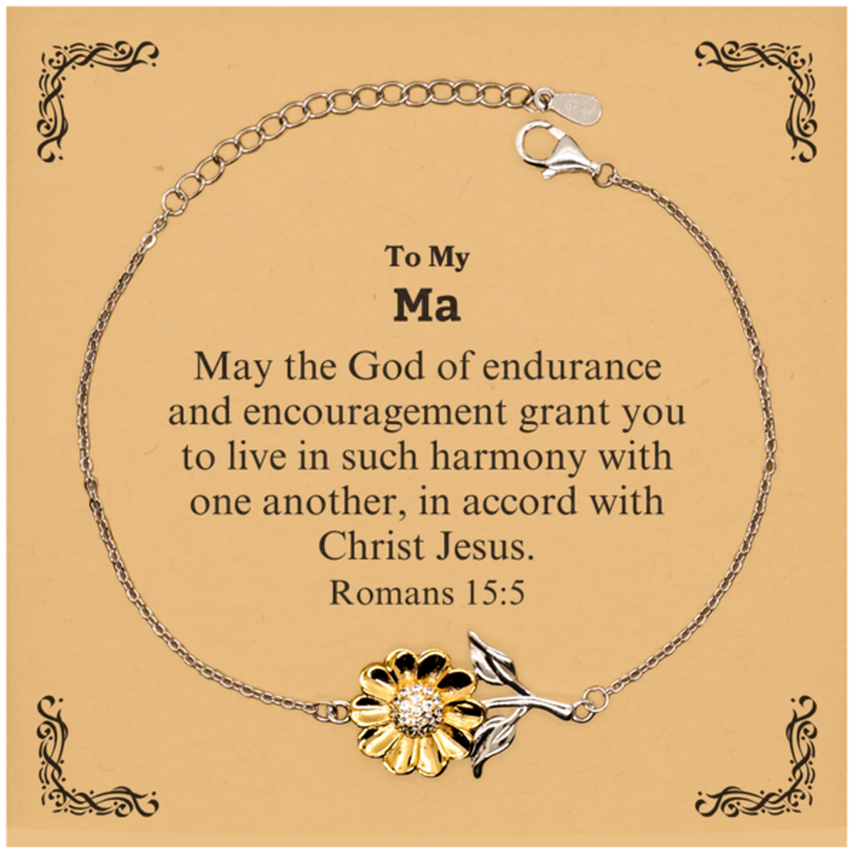 To My Ma Gifts, May the God of endurance, Bible Verse Scripture Sunflower Bracelet, Birthday Confirmation Gifts for Ma