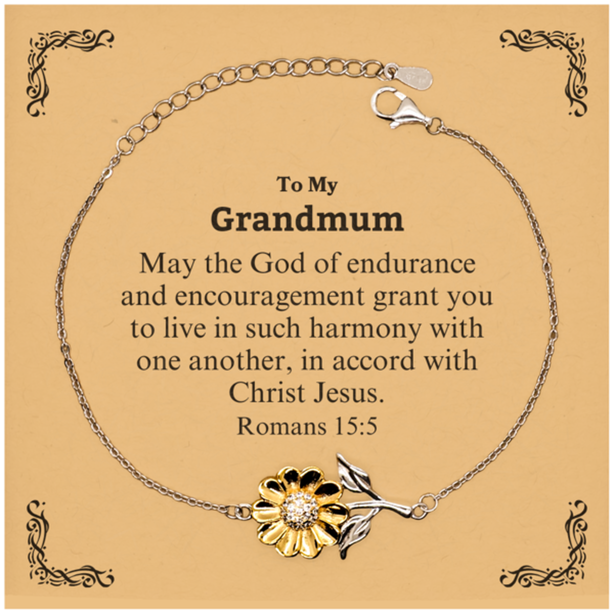 To My Grandmum Gifts, May the God of endurance, Bible Verse Scripture Sunflower Bracelet, Birthday Confirmation Gifts for Grandmum