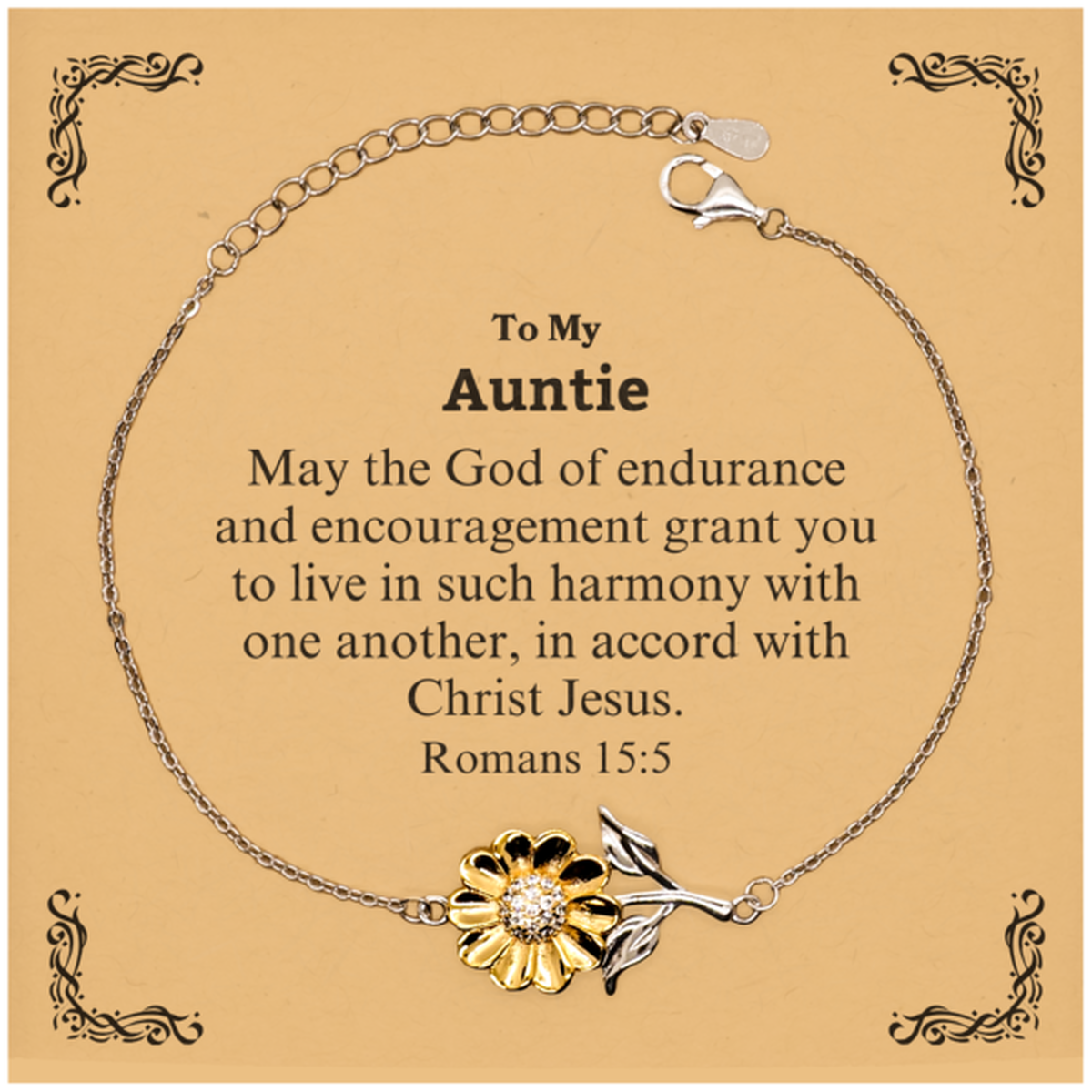 To My Auntie Gifts, May the God of endurance, Bible Verse Scripture Sunflower Bracelet, Birthday Confirmation Gifts for Auntie