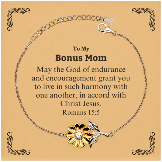 To My Bonus Mom Gifts, May the God of endurance, Bible Verse Scripture Sunflower Bracelet, Birthday Confirmation Gifts for Bonus Mom