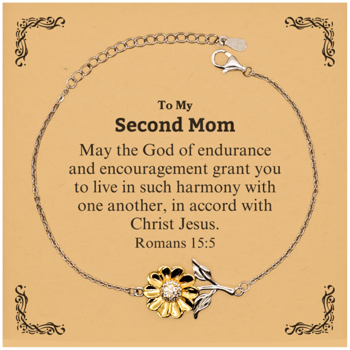 To My Second Mom Gifts, May the God of endurance, Bible Verse Scripture Sunflower Bracelet, Birthday Confirmation Gifts for Second Mom