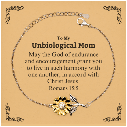 To My Unbiological Mom Gifts, May the God of endurance, Bible Verse Scripture Sunflower Bracelet, Birthday Confirmation Gifts for Unbiological Mom