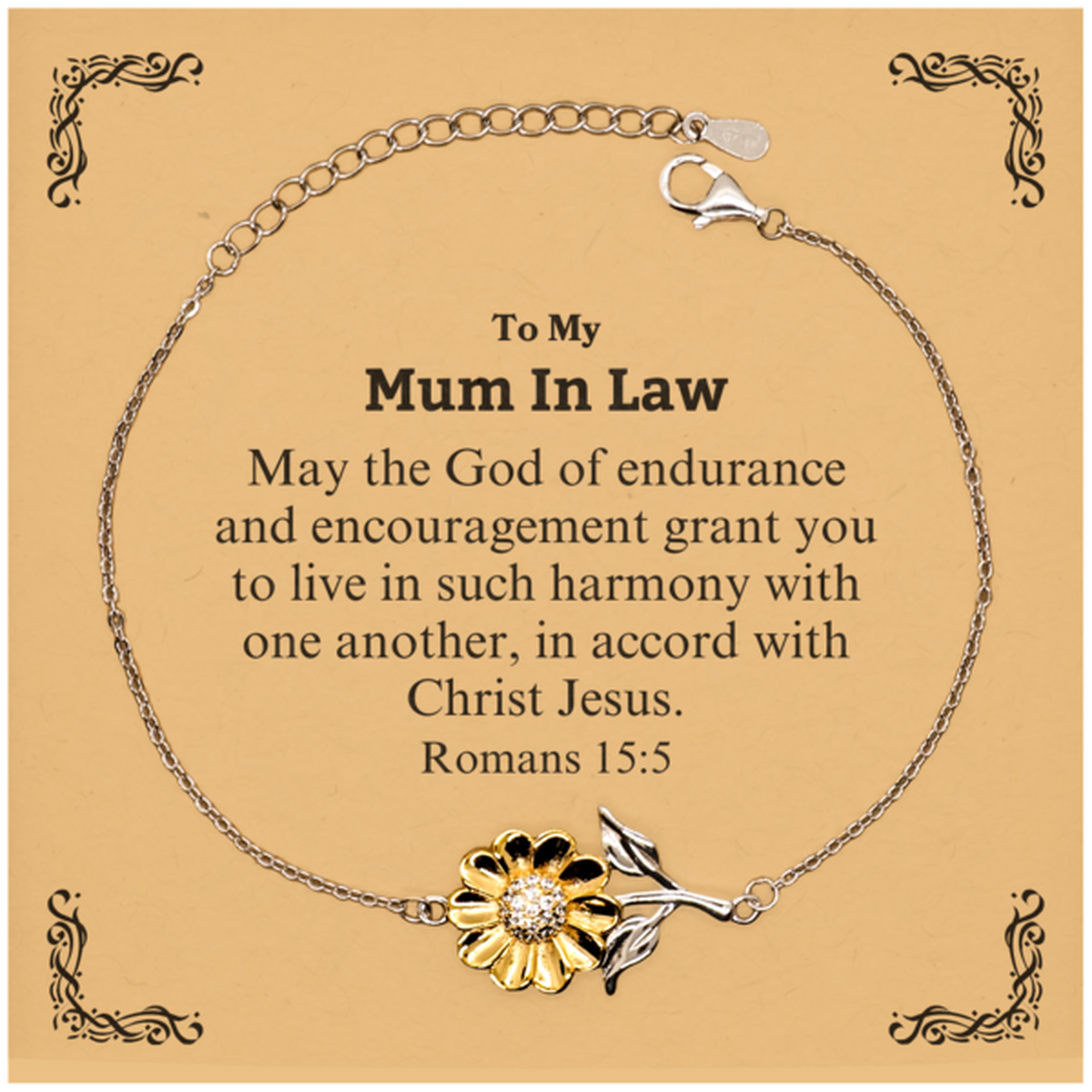 To My Mum In Law  Gifts, May the God of endurance, Bible Verse Scripture Sunflower Bracelet, Birthday Confirmation Gifts for Mum In Law