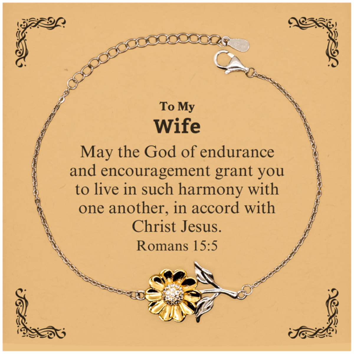To My Wife Gifts, May the God of endurance, Bible Verse Scripture Sunflower Bracelet, Birthday Confirmation Gifts for Wife