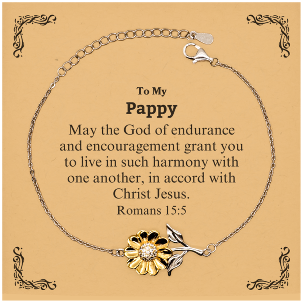 To My Pappy Gifts, May the God of endurance, Bible Verse Scripture Sunflower Bracelet, Birthday Confirmation Gifts for Pappy