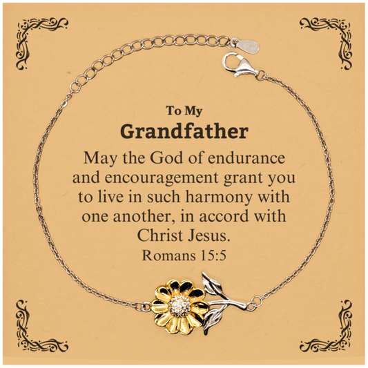 To My Grandfather Gifts, May the God of endurance, Bible Verse Scripture Sunflower Bracelet, Birthday Confirmation Gifts for Grandfather