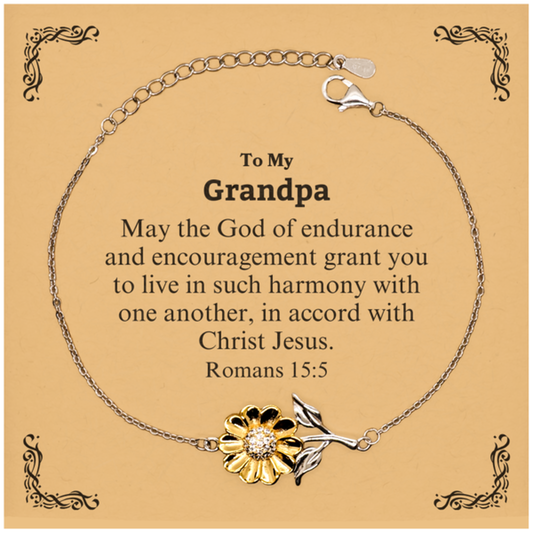 To My Grandpa Gifts, May the God of endurance, Bible Verse Scripture Sunflower Bracelet, Birthday Confirmation Gifts for Grandpa