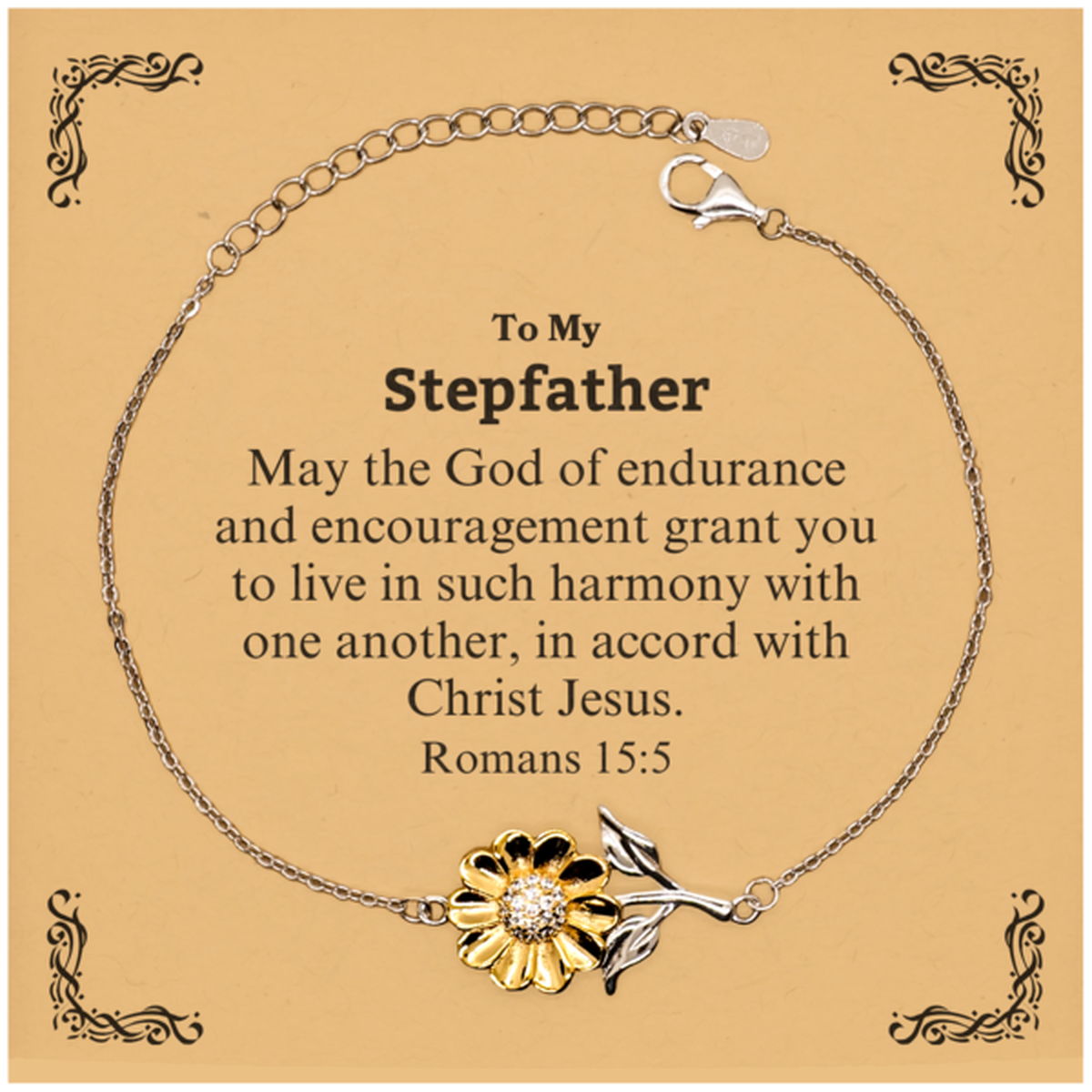 To My Stepfather Gifts, May the God of endurance, Bible Verse Scripture Sunflower Bracelet, Birthday Confirmation Gifts for Stepfather