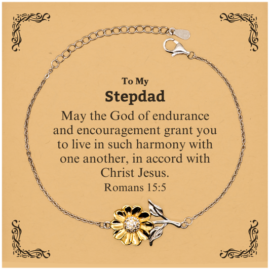 To My Stepdad Gifts, May the God of endurance, Bible Verse Scripture Sunflower Bracelet, Birthday Confirmation Gifts for Stepdad