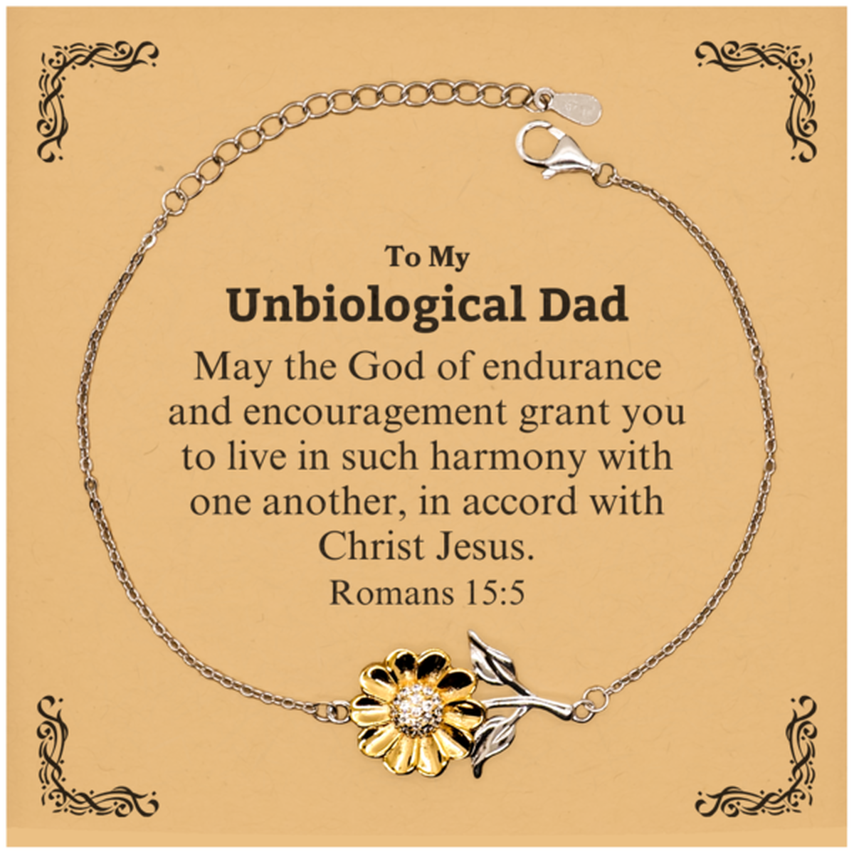 To My Unbiological Dad Gifts, May the God of endurance, Bible Verse Scripture Sunflower Bracelet, Birthday Confirmation Gifts for Unbiological Dad