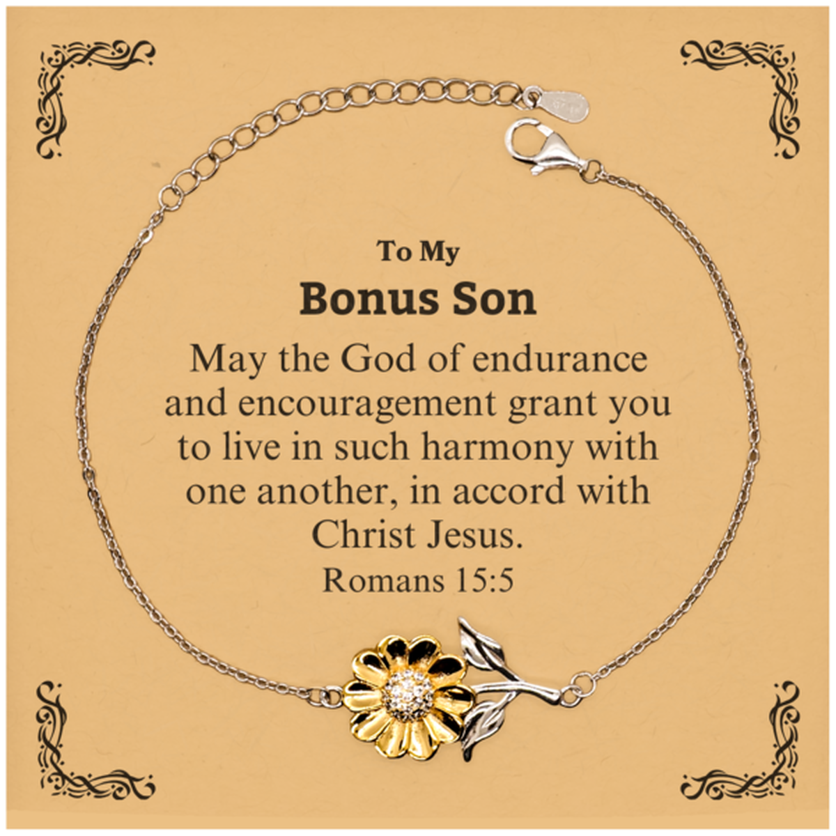 To My Bonus Son Gifts, May the God of endurance, Bible Verse Scripture Sunflower Bracelet, Birthday Confirmation Gifts for Bonus Son