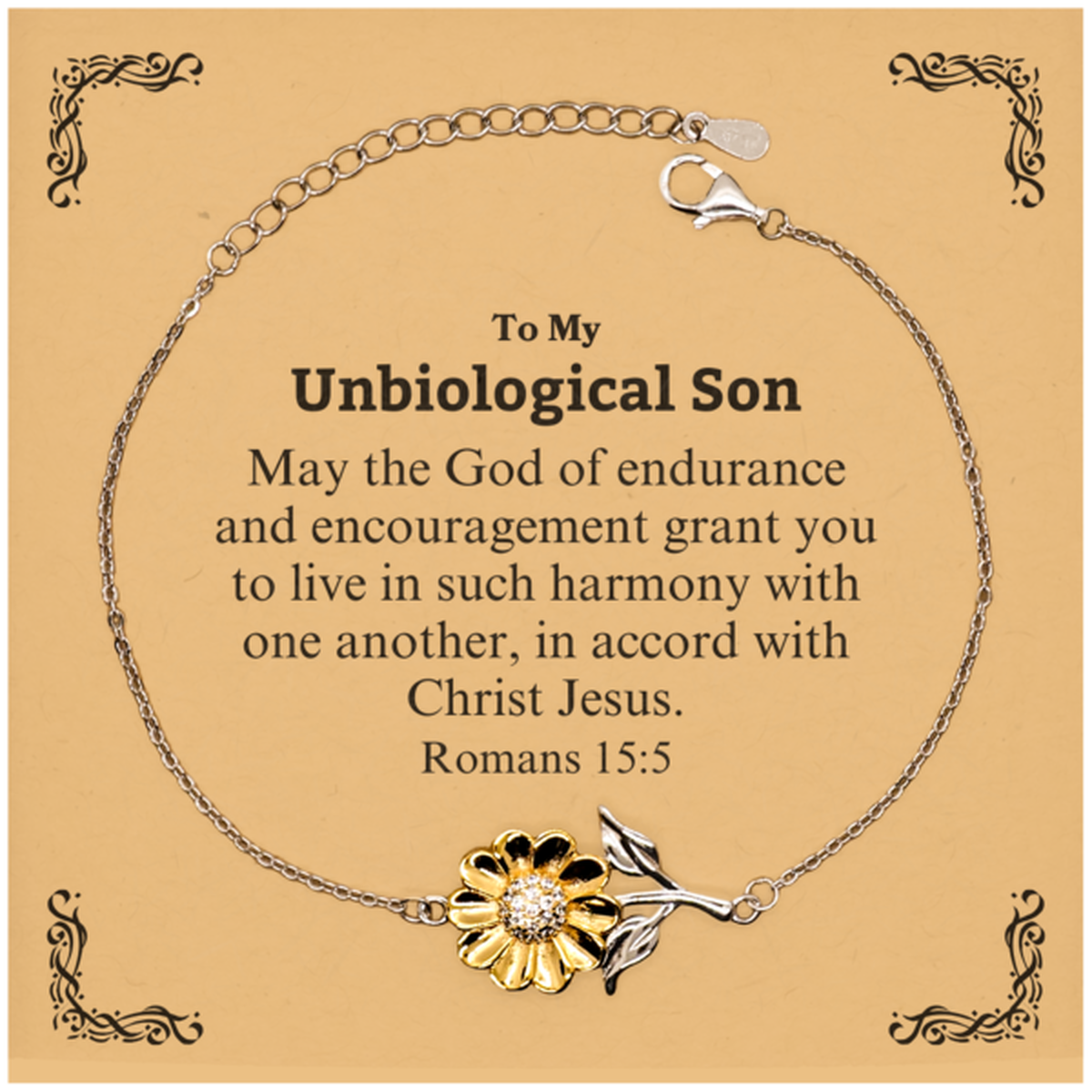 To My Unbiological Son Gifts, May the God of endurance, Bible Verse Scripture Sunflower Bracelet, Birthday Confirmation Gifts for Unbiological Son