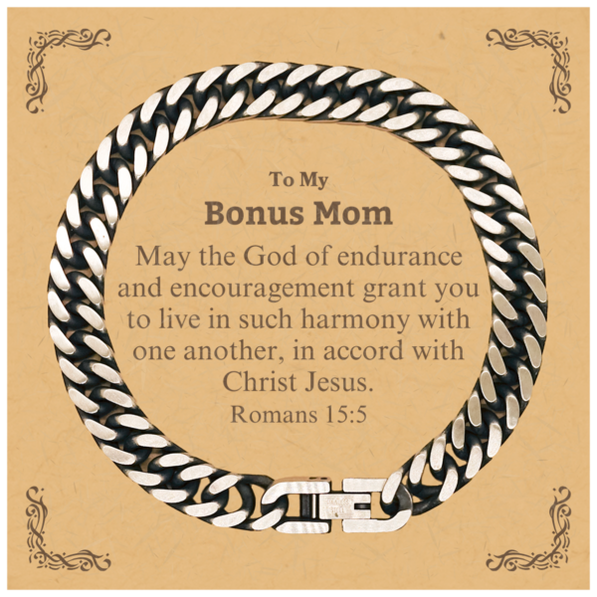 To My Bonus Mom Gifts, May the God of endurance, Bible Verse Scripture Cuban Link Chain Bracelet, Birthday Confirmation Gifts for Bonus Mom