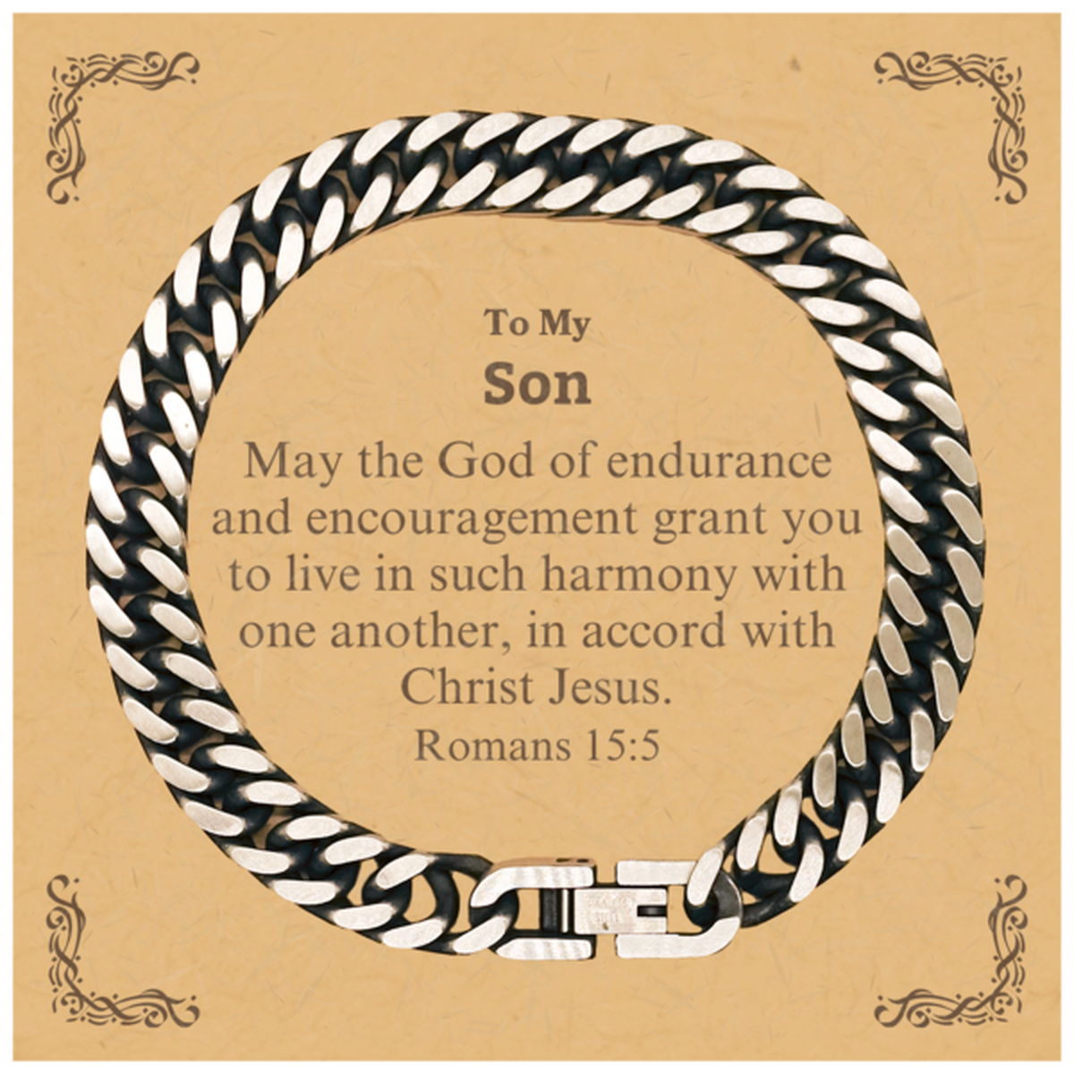 To My Son Gifts, May the God of endurance, Bible Verse Scripture Cuban Link Chain Bracelet, Birthday Confirmation Gifts for Son