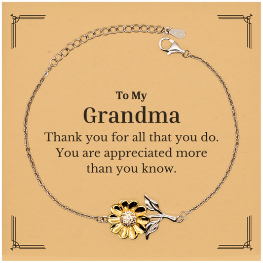 To My Grandma Thank You Gifts, You are appreciated more than you know, Appreciation Sunflower Bracelet for Grandma, Birthday Unique Gifts for Grandma