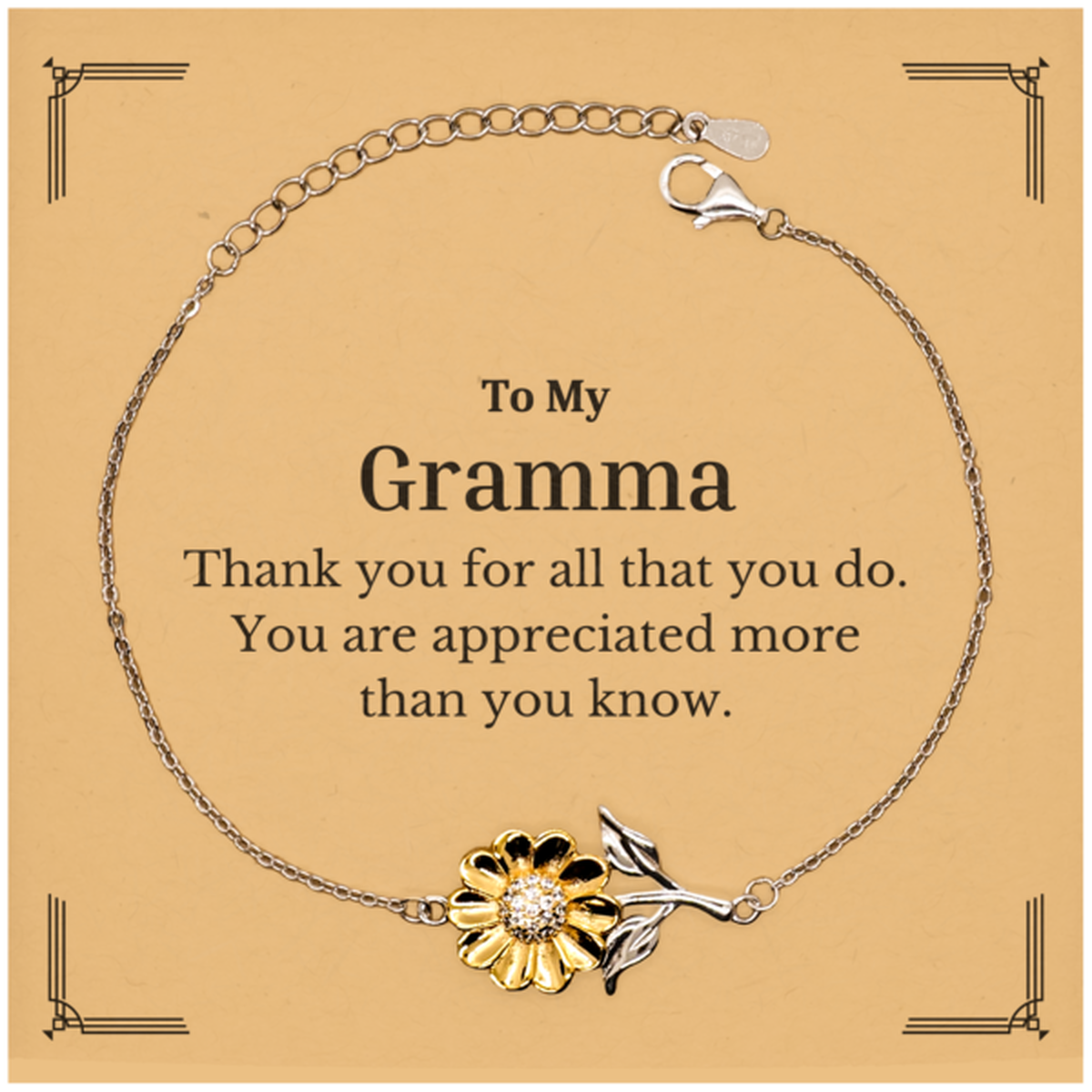 To My Gramma Thank You Gifts, You are appreciated more than you know, Appreciation Sunflower Bracelet for Gramma, Birthday Unique Gifts for Gramma