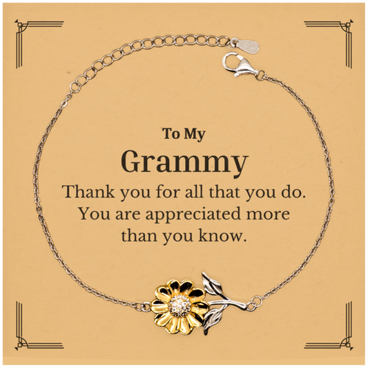 To My Grammy Thank You Gifts, You are appreciated more than you know, Appreciation Sunflower Bracelet for Grammy, Birthday Unique Gifts for Grammy