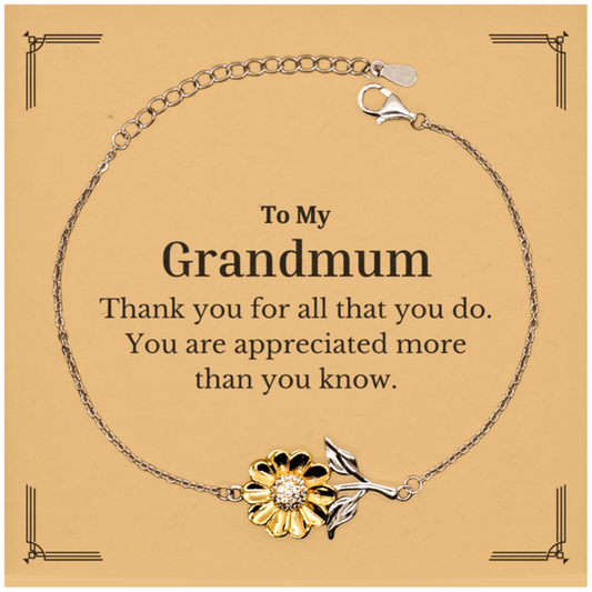 To My Grandmum Thank You Gifts, You are appreciated more than you know, Appreciation Sunflower Bracelet for Grandmum, Birthday Unique Gifts for Grandmum