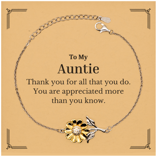 To My Auntie Thank You Gifts, You are appreciated more than you know, Appreciation Sunflower Bracelet for Auntie, Birthday Unique Gifts for Auntie