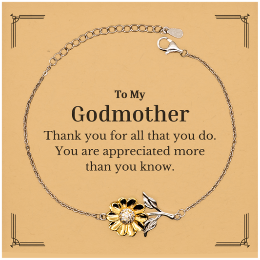 To My Godmother Thank You Gifts, You are appreciated more than you know, Appreciation Sunflower Bracelet for Godmother, Birthday Unique Gifts for Godmother