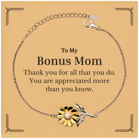 To My Bonus Mom Thank You Gifts, You are appreciated more than you know, Appreciation Sunflower Bracelet for Bonus Mom, Birthday Unique Gifts for Bonus Mom