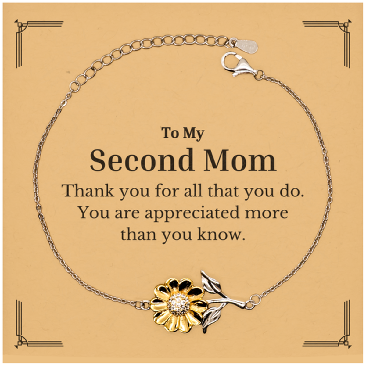 To My Second Mom Thank You Gifts, You are appreciated more than you know, Appreciation Sunflower Bracelet for Second Mom, Birthday Unique Gifts for Second Mom