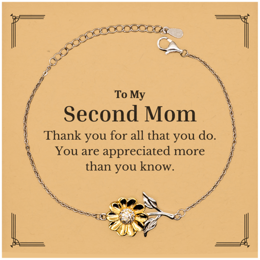 To My Second Mom Thank You Gifts, You are appreciated more than you know, Appreciation Sunflower Bracelet for Second Mom, Birthday Unique Gifts for Second Mom