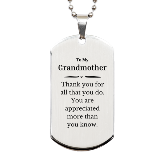 To My Grandmother Thank You Gifts, You are appreciated more than you know, Appreciation Silver Dog Tag for Grandmother, Birthday Unique Gifts for Grandmother