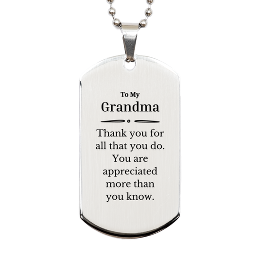 To My Grandma Thank You Gifts, You are appreciated more than you know, Appreciation Silver Dog Tag for Grandma, Birthday Unique Gifts for Grandma