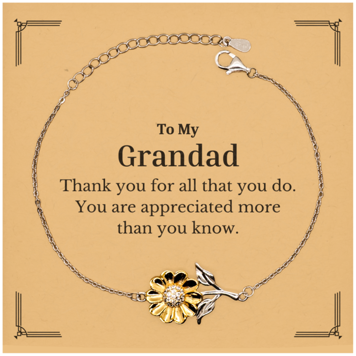 To My Grandad Thank You Gifts, You are appreciated more than you know, Appreciation Sunflower Bracelet for Grandad, Birthday Unique Gifts for Grandad