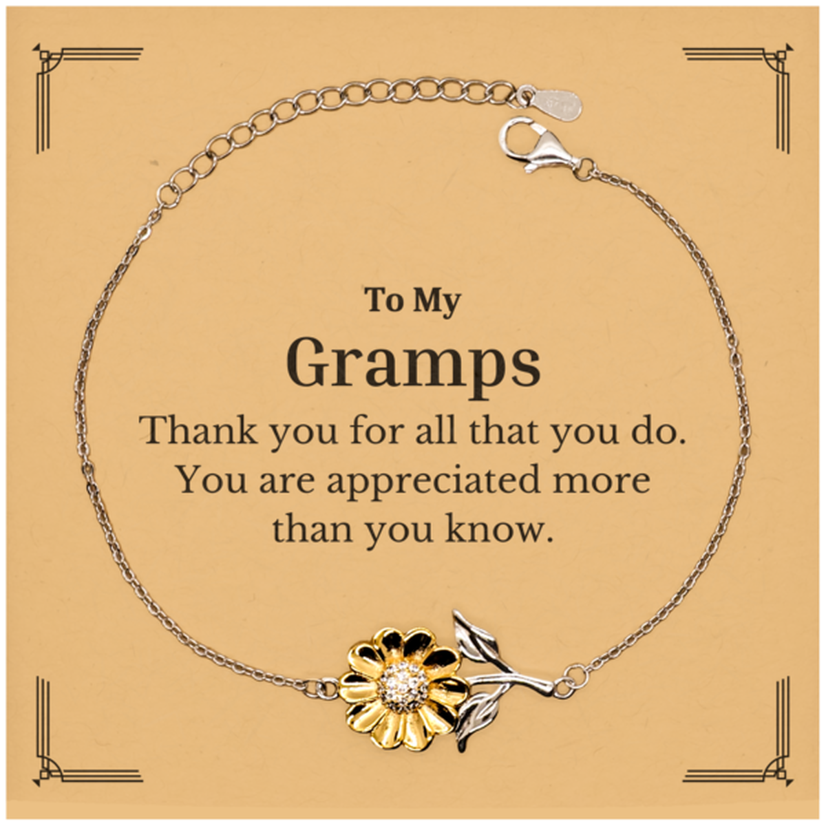 To My Gramps Thank You Gifts, You are appreciated more than you know, Appreciation Sunflower Bracelet for Gramps, Birthday Unique Gifts for Gramps