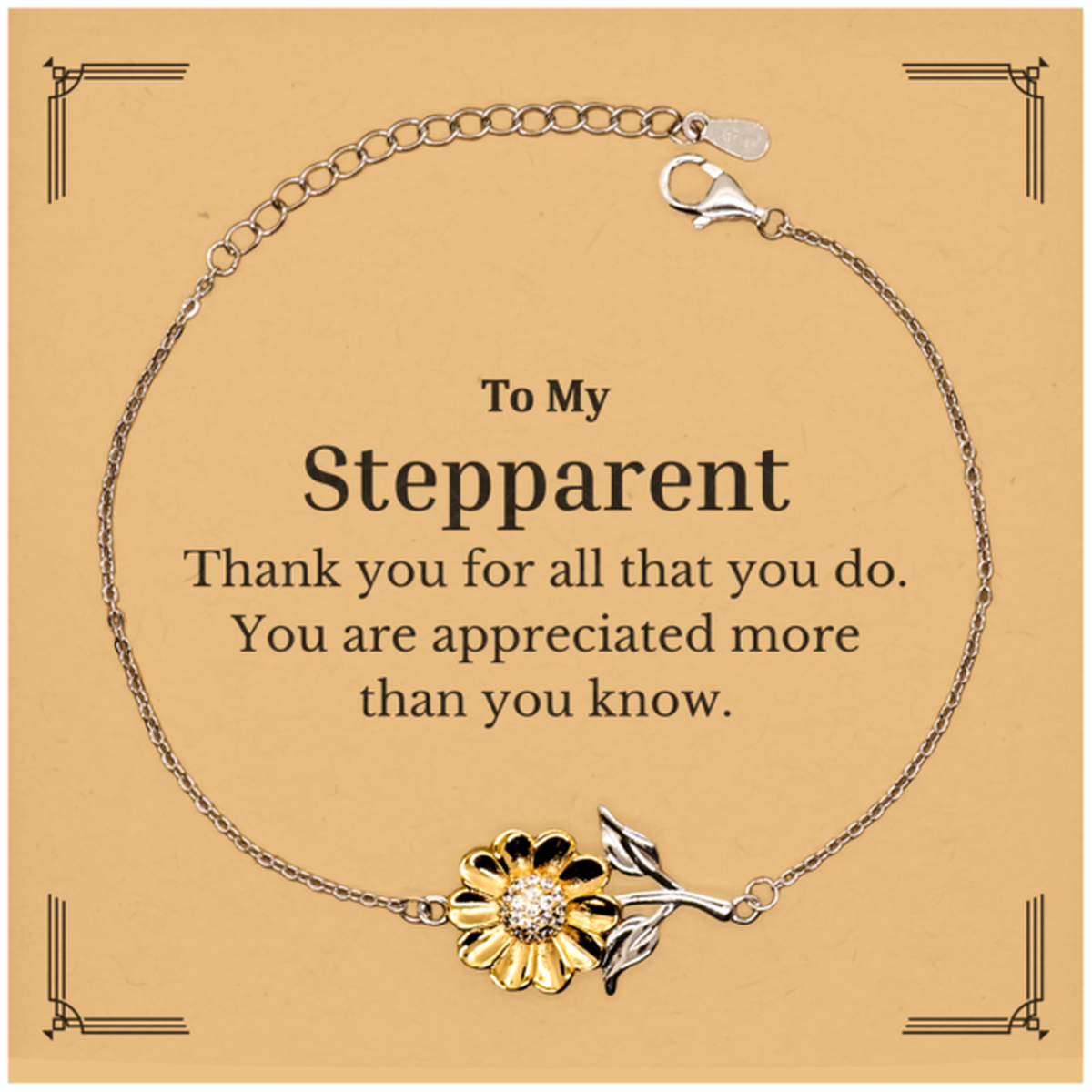 To My Stepparent Thank You Gifts, You are appreciated more than you know, Appreciation Sunflower Bracelet for Stepparent, Birthday Unique Gifts for Stepparent