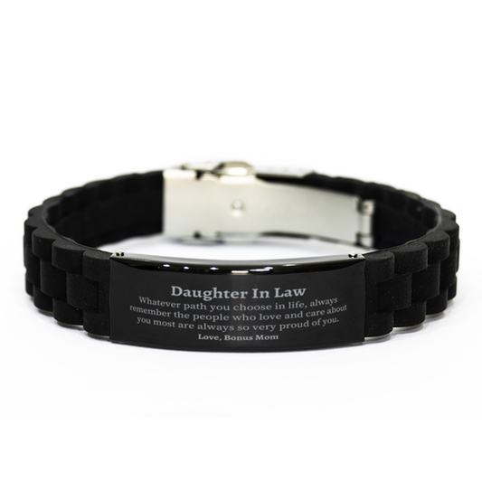 Daughter In Law Black Glidelock Clasp Bracelet, Always so very proud of you, Inspirational Daughter In Law Birthday Supporting Gifts From Bonus Mom