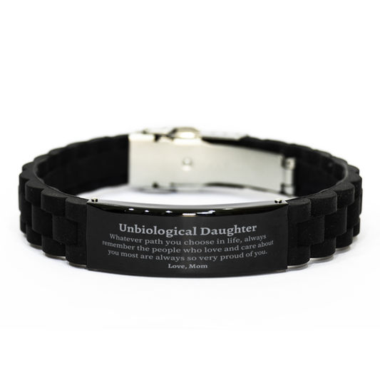 Unbiological Daughter Black Glidelock Clasp Bracelet, Always so very proud of you, Inspirational Unbiological Daughter Birthday Supporting Gifts From Mom