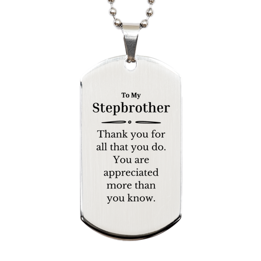 To My Stepbrother Thank You Gifts, You are appreciated more than you know, Appreciation Silver Dog Tag for Stepbrother, Birthday Unique Gifts for Stepbrother