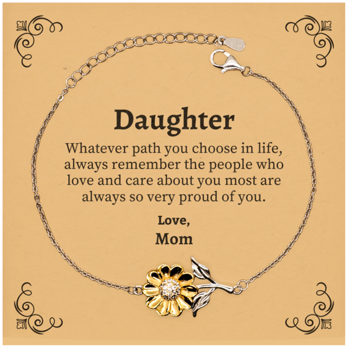 Daughter Sunflower Bracelet, Always so very proud of you, Inspirational Daughter Birthday Supporting Gifts From Mom