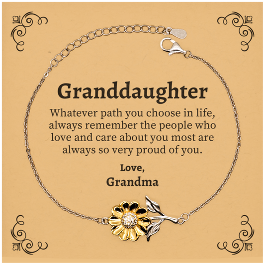 Granddaughter Sunflower Bracelet, Always so very proud of you, Inspirational Granddaughter Birthday Supporting Gifts From Grandma