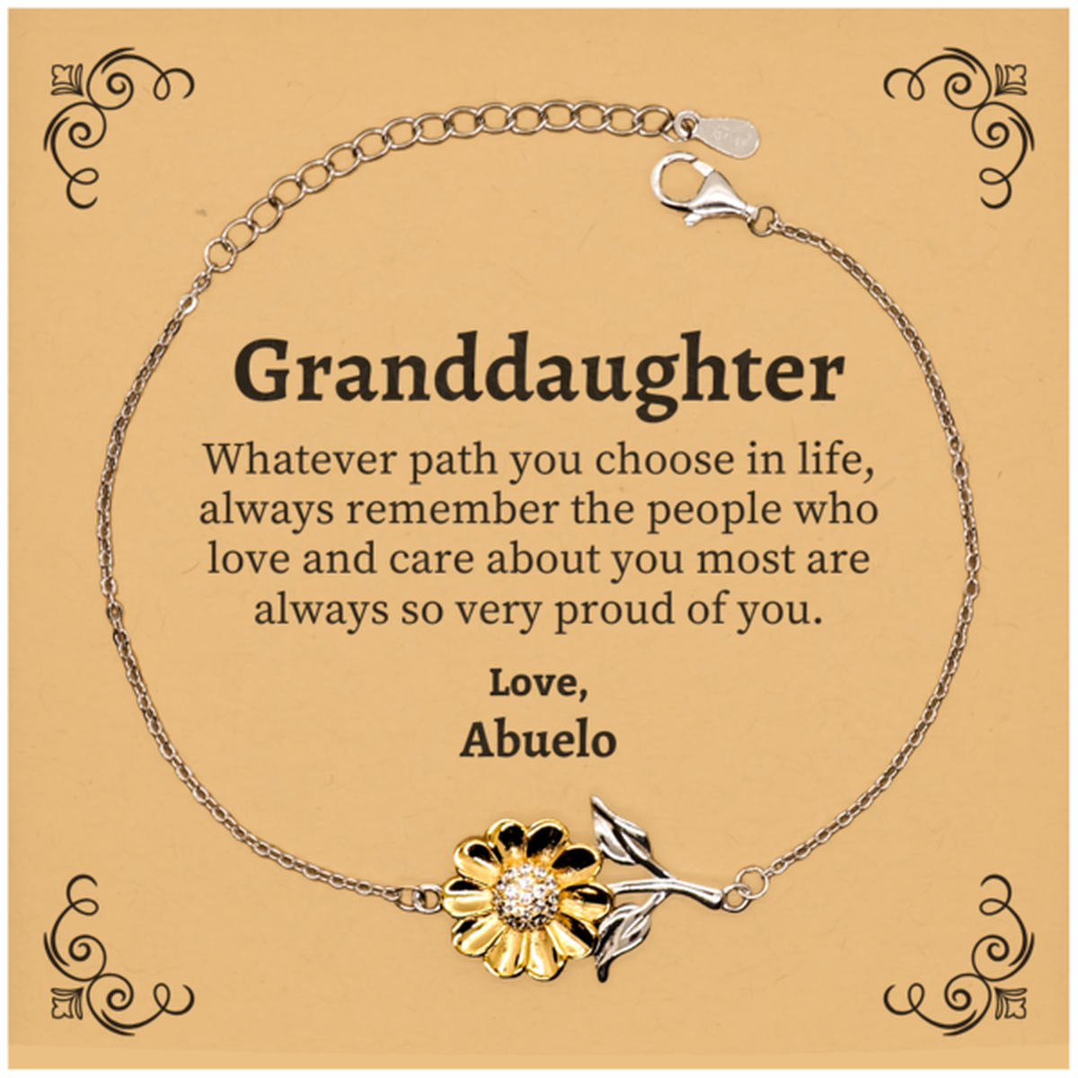 Granddaughter Sunflower Bracelet, Always so very proud of you, Inspirational Granddaughter Birthday Supporting Gifts From Abuelo